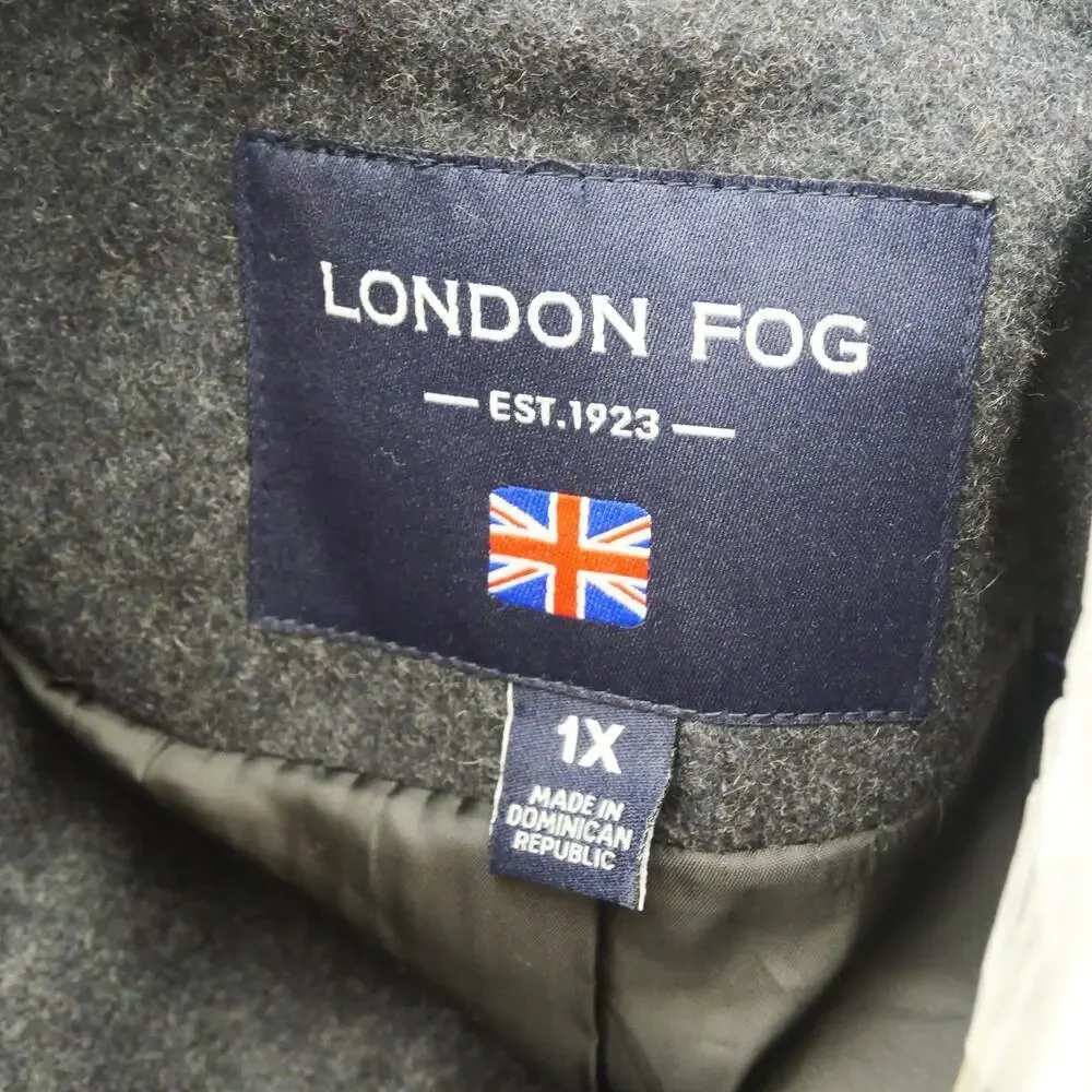 NEW London Fog Women's 1X Gray Wool Blend Pea Coat with Scarf